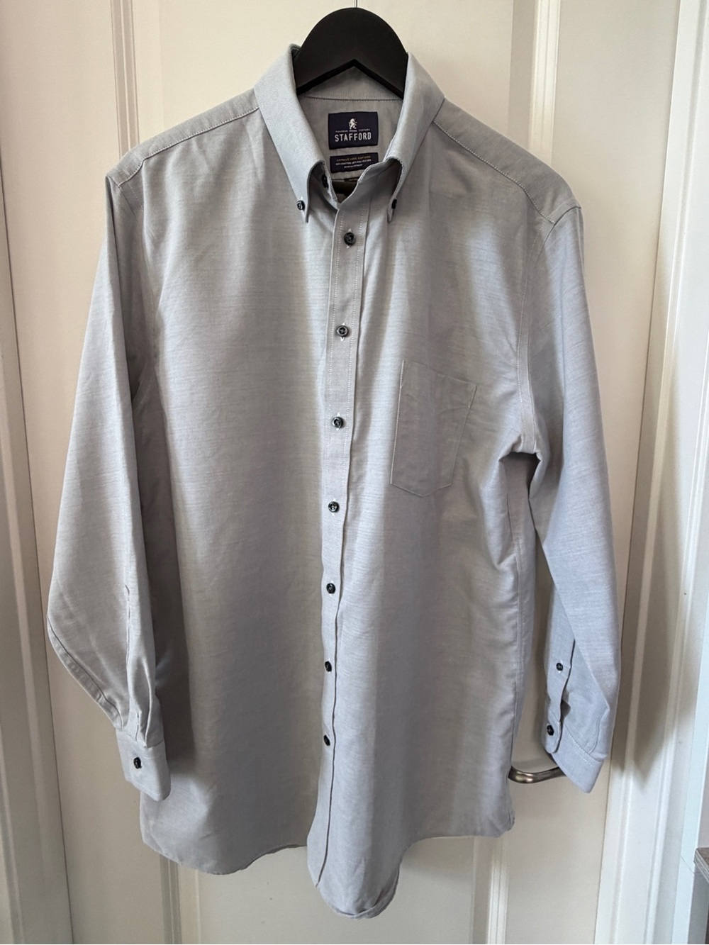 Stafford Men's Gray Oxford Dress Shirt with Pocket - Wrinkle Free 16 1/2 32-33